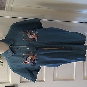 Just My Size 14W denim embroidered shirt bears 🐻